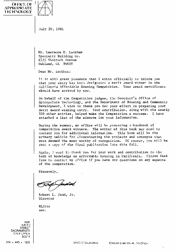 Affordable Housing Competition Award Letter